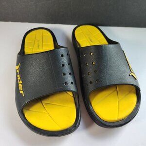 Rider Bay Sandals Slip On Slide Mens 8 Womens 9.5 Black Yellow Rubber Brazil